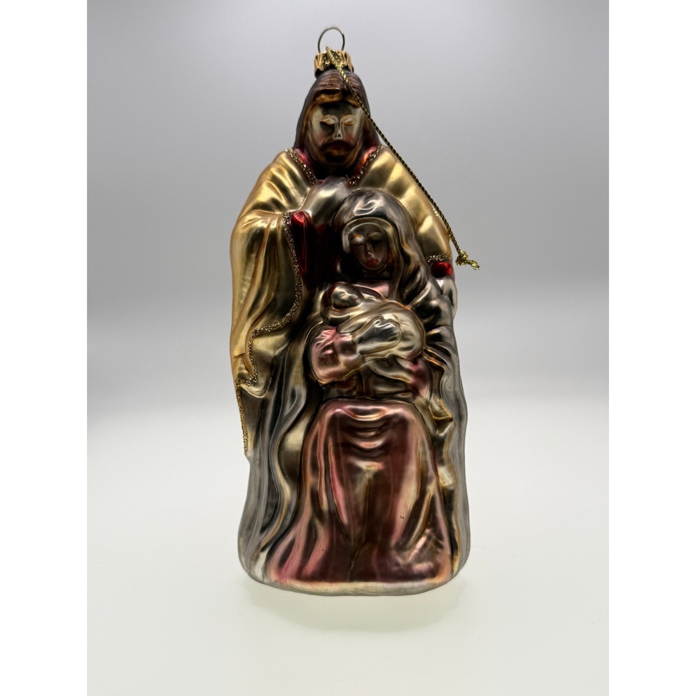 Holy Family Nativity Glass Christmas Ornament Gold Silver Rose 6 Inch